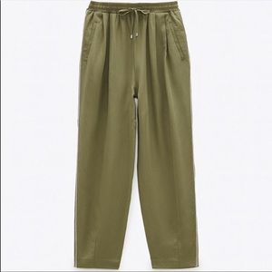 Zara - Satin Jogger with Embellished Side Stripe Light Khaki